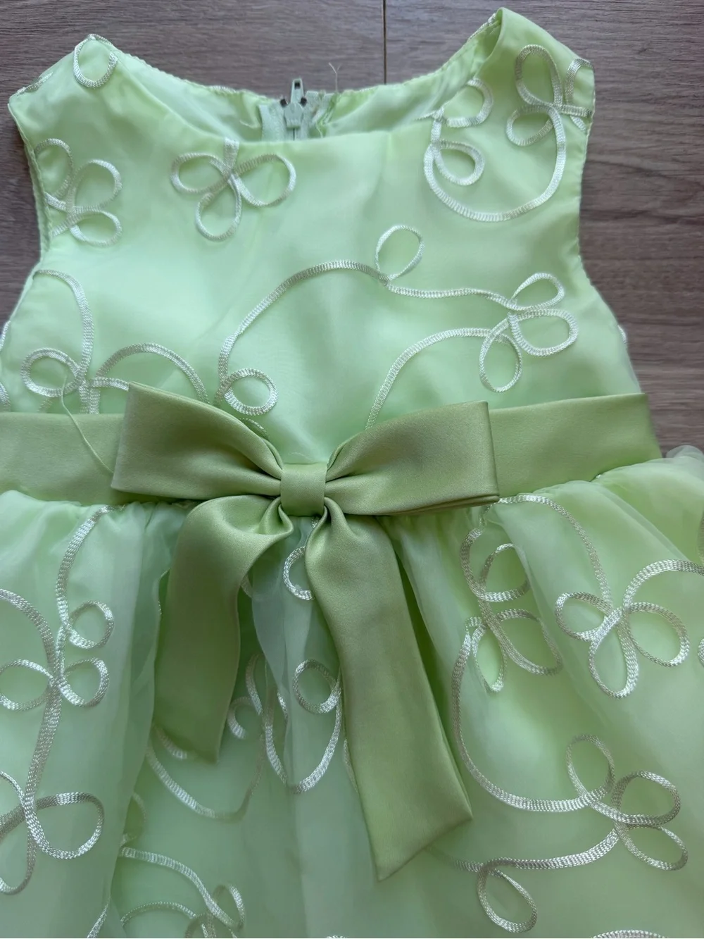 Rare Editions Light Green Embroidered Bow Dress